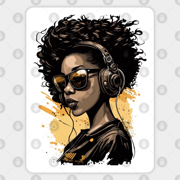 African American girl wearing sunglasses and headphones,hip-hop style Magnet by Space wolrd